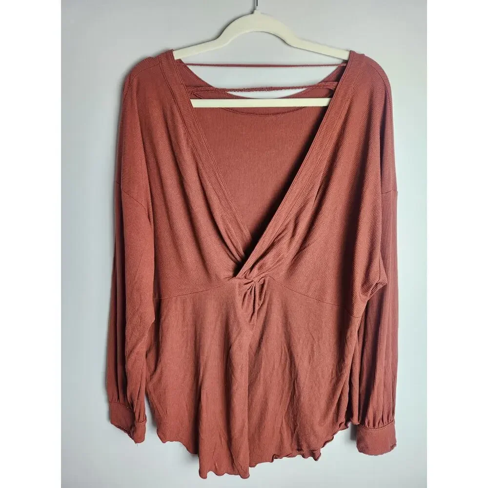 Free People Shimmy Shake Top sz S Brick Low Open Back Top boho Slouchy oversized - Picture 4 of 9